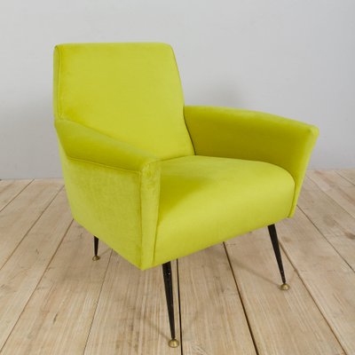 Mid-Century Italian Modern Lemongrass Green Velvet Lounge Chair, 1960s-UE-1031072