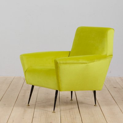 Mid-Century Italian Modern Lemongrass Green Velvet Lounge Chair, 1960s-UE-1031072