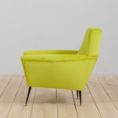 Mid-Century Italian Modern Lemongrass Green Velvet Lounge Chair, 1960s-UE-1031072