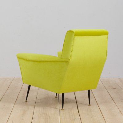 Mid-Century Italian Modern Lemongrass Green Velvet Lounge Chair, 1960s-UE-1031072