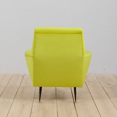 Mid-Century Italian Modern Lemongrass Green Velvet Lounge Chair, 1960s-UE-1031072