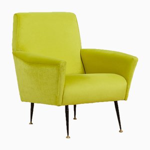 Mid-Century Italian Modern Lemongrass Green Velvet Lounge Chair, 1960s-UE-1031072