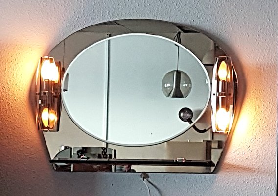 Mid-Century Italian Modern Mirror with Lamps, 1970s-LDW-900250