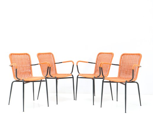 Mid-Century Italian Modern Orange Stackable Outdoor Armchairs, 1960s, Set of 4-MY-1279421