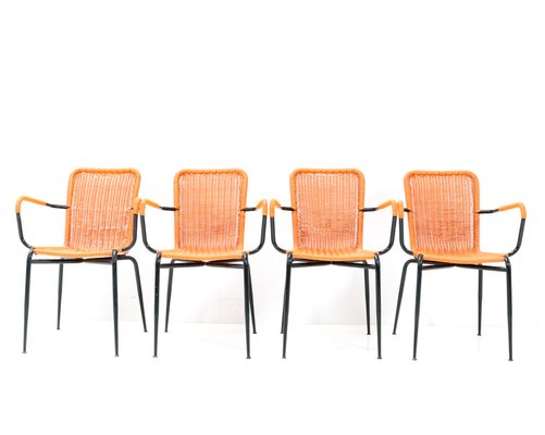 Mid-Century Italian Modern Orange Stackable Outdoor Armchairs, 1960s, Set of 4-MY-1279421