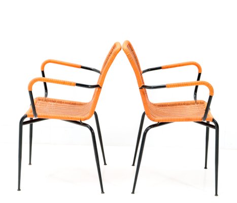 Mid-Century Italian Modern Orange Stackable Outdoor Armchairs, 1960s, Set of 4-MY-1279421