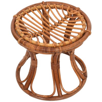 Mid-Century Italian Modern Rattan & Bamboo Round Stool, 1960s-JDR-1125918