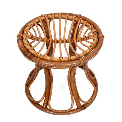 Mid-Century Italian Modern Rattan & Bamboo Round Stool, 1960s-JDR-1125918