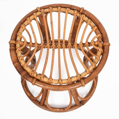 Mid-Century Italian Modern Rattan & Bamboo Round Stool, 1960s-JDR-1125918