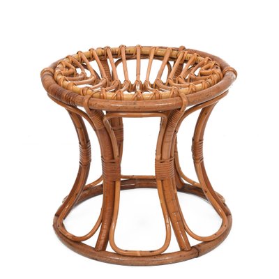 Mid-Century Italian Modern Rattan & Bamboo Round Stool, 1960s-JDR-1125918