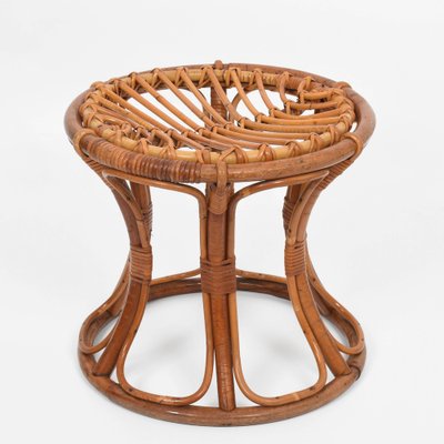 Mid-Century Italian Modern Rattan & Bamboo Round Stool, 1960s-JDR-1125918