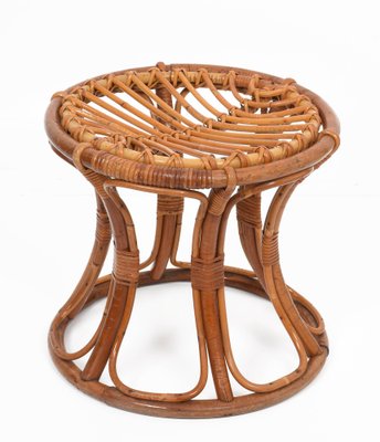 Mid-Century Italian Modern Rattan & Bamboo Round Stool, 1960s-JDR-1125918