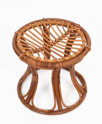 Mid-Century Italian Modern Rattan & Bamboo Round Stool, 1960s-JDR-1125918