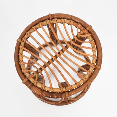 Mid-Century Italian Modern Rattan & Bamboo Round Stool, 1960s-JDR-1125918