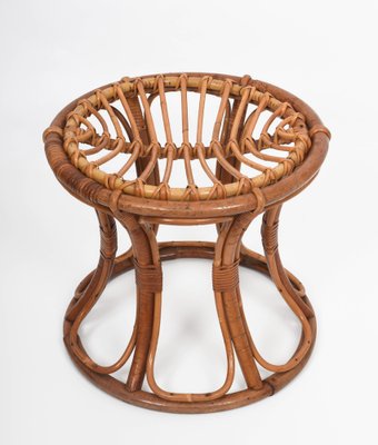 Mid-Century Italian Modern Rattan & Bamboo Round Stool, 1960s-JDR-1125918