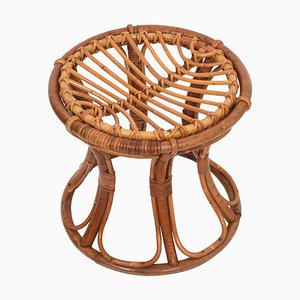 Mid-Century Italian Modern Rattan & Bamboo Round Stool, 1960s-JDR-1125918