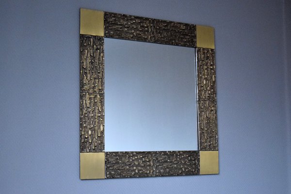 Mid-Century Italian Modern Solid Bronze Square Mirror-IEI-792014