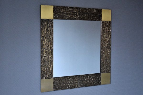 Mid-Century Italian Modern Solid Bronze Square Mirror-IEI-792014