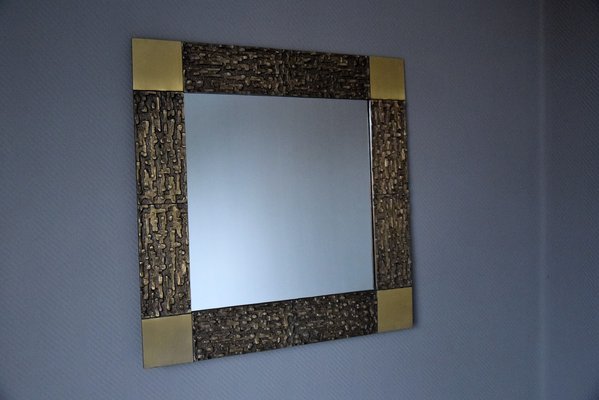 Mid-Century Italian Modern Solid Bronze Square Mirror-IEI-792014