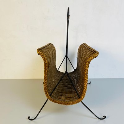 Mid-Century Italian Modern Straw Magazine Rack with Metal Structure, 1970s-GDD-1120736