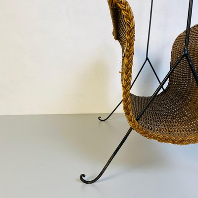 Mid-Century Italian Modern Straw Magazine Rack with Metal Structure, 1970s-GDD-1120736