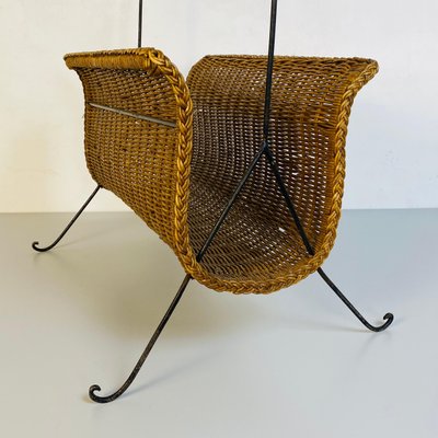 Mid-Century Italian Modern Straw Magazine Rack with Metal Structure, 1970s-GDD-1120736