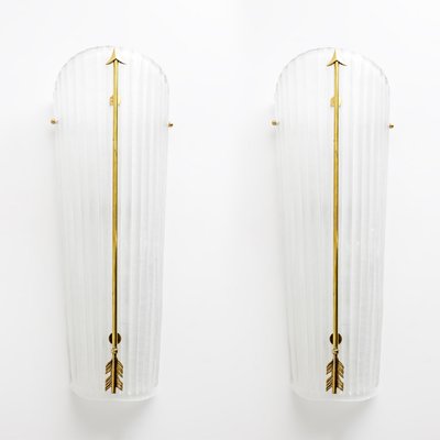 Mid-Century Italian Modern Style Murano Glass and Brass Sconces, 1990, Set of 2-FER-2031385