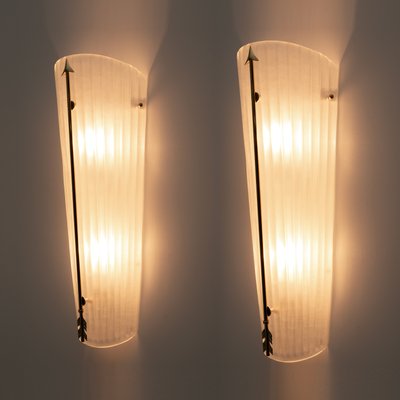 Mid-Century Italian Modern Style Murano Glass and Brass Sconces, 1990, Set of 2-FER-2031385