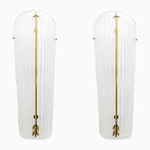 Mid-Century Italian Modern Style Murano Glass and Brass Sconces, 1990, Set of 2-FER-2031385