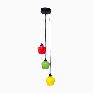 Mid-Century Italian Modern Three-Light Pendant with Colored Glass, 1950s-GDD-1114712