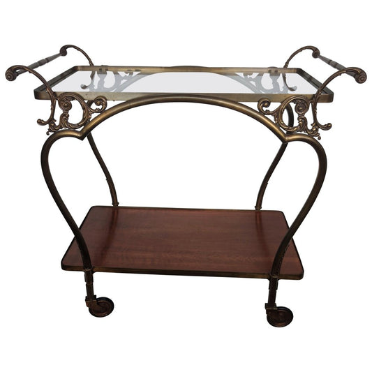 Mid-Century Italian Modern Two-Tier Gilt Brass Bar Cart