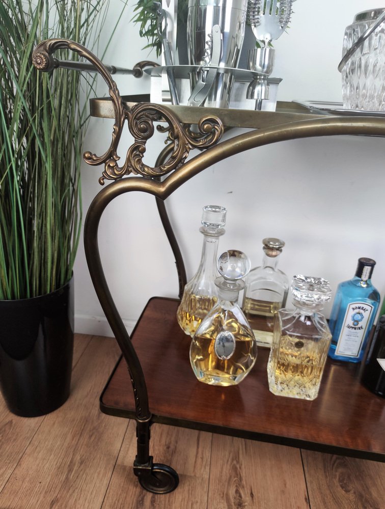 Mid-Century Italian Modern Two-Tier Gilt Brass Bar Cart