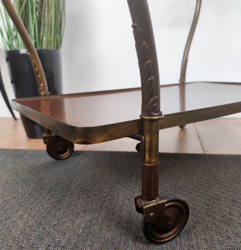 Mid-Century Italian Modern Two-Tier Gilt Brass Bar Cart