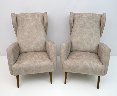 Mid-Century Italian Modern Velvet Winged Armchairs by Gio Ponti for Cassina, 1950s, Set of 2-FER-1228716