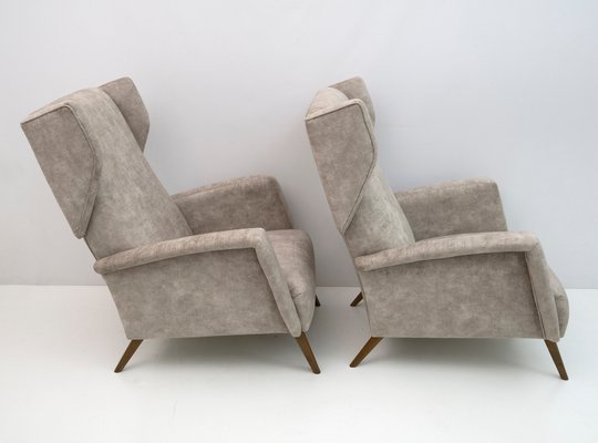 Mid-Century Italian Modern Velvet Winged Armchairs by Gio Ponti for Cassina, 1950s, Set of 2-FER-1228716