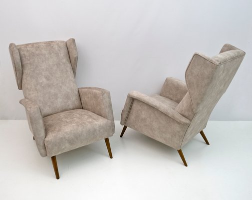 Mid-Century Italian Modern Velvet Winged Armchairs by Gio Ponti for Cassina, 1950s, Set of 2-FER-1228716