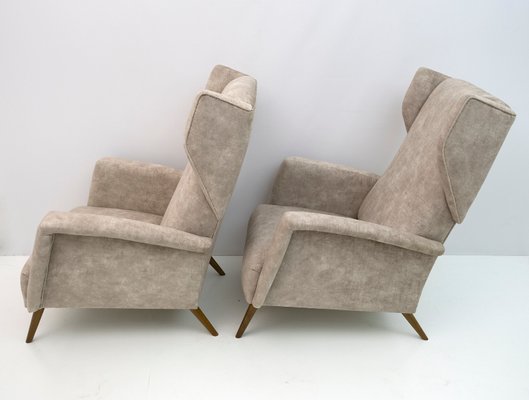 Mid-Century Italian Modern Velvet Winged Armchairs by Gio Ponti for Cassina, 1950s, Set of 2-FER-1228716