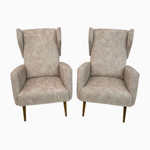 Mid-Century Italian Modern Velvet Winged Armchairs by Gio Ponti for Cassina, 1950s, Set of 2-FER-1228716