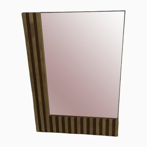 Mid-Century Italian Modern Wall Cut-Edge Smoked Mirror With Wood & Brass Sectional Frame, 1970s-DHH-1186493