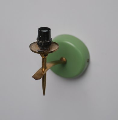 Mid-Century Italian Modern Wall Sconces with Opaline Glass and Green Brass Mounts, 1950s, Set of 2-KJ-2020662