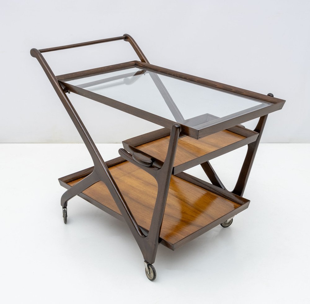 Mid-Century Italian Modern Walnut Bar Cart attributed to Cesare Lacca for Cassina, 1950s