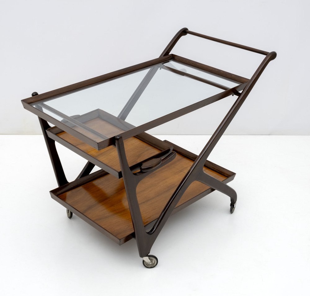 Mid-Century Italian Modern Walnut Bar Cart attributed to Cesare Lacca for Cassina, 1950s