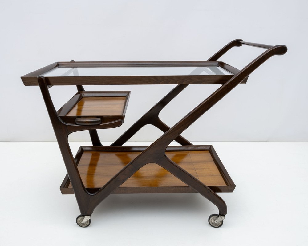 Mid-Century Italian Modern Walnut Bar Cart attributed to Cesare Lacca for Cassina, 1950s