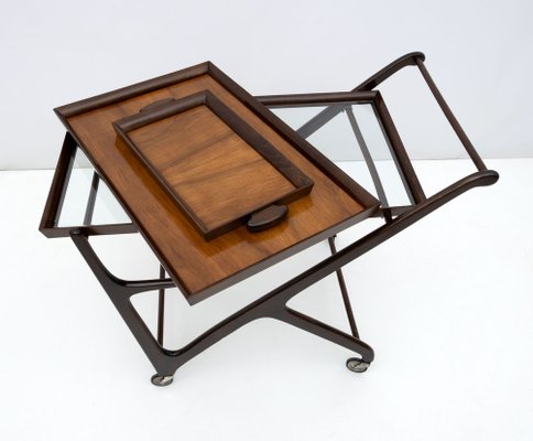 Mid-Century Italian Modern Walnut Bar Cart attributed to Cesare Lacca for Cassina, 1950s-FER-1686924