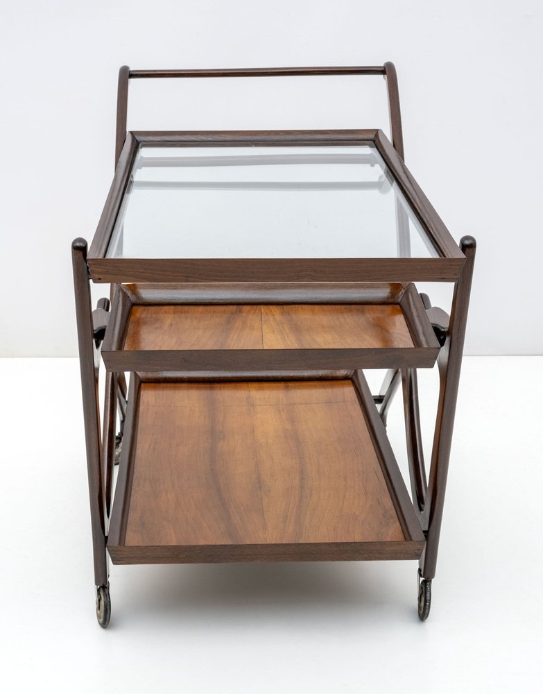 Mid-Century Italian Modern Walnut Bar Cart attributed to Cesare Lacca for Cassina, 1950s