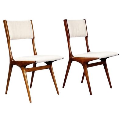 Mid-Century Italian Modern White Fabric & Wood Chairs by De Carli Cassina, 1958, Set of 2-GDD-1230450