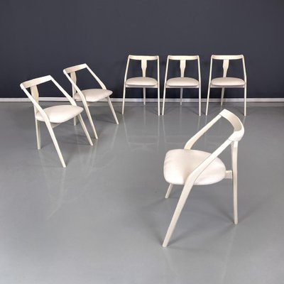 Mid-Century Italian Modern White Wood and Fabric Chairs, 1960s, Set of 6-GDD-1793372