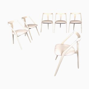 Mid-Century Italian Modern White Wood and Fabric Chairs, 1960s, Set of 6-GDD-1793372