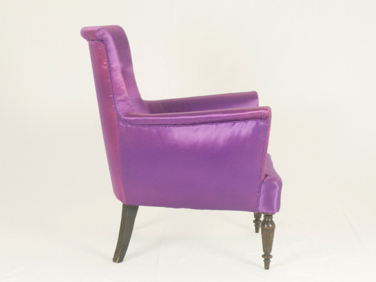 Mid-Century Italian Modern Wood & Purple Fabric Armchairs in the style of Cesare Lacca, 1950s, Set of 2