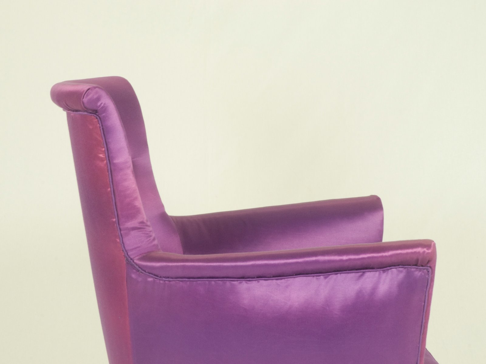 Mid-Century Italian Modern Wood & Purple Fabric Armchairs in the style of Cesare Lacca, 1950s, Set of 2